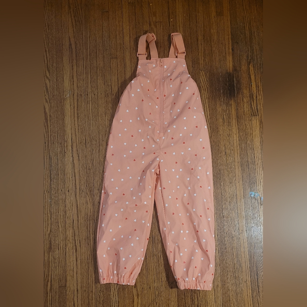 Little Earth Peach Splash Overalls with White and Pink Hearts